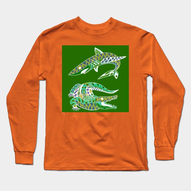 the kingdom in chaos, the shark and the gator Long Sleeve T-Shirt by jorge_lebeau